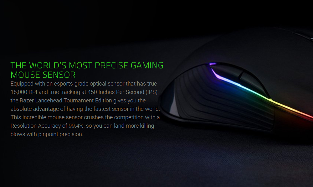 [HK Stock] Razer Lancehead Tournament Edition Wired Gaming Mouse 16000 DPI 9 Buttons Ambidextrous - Mercury White