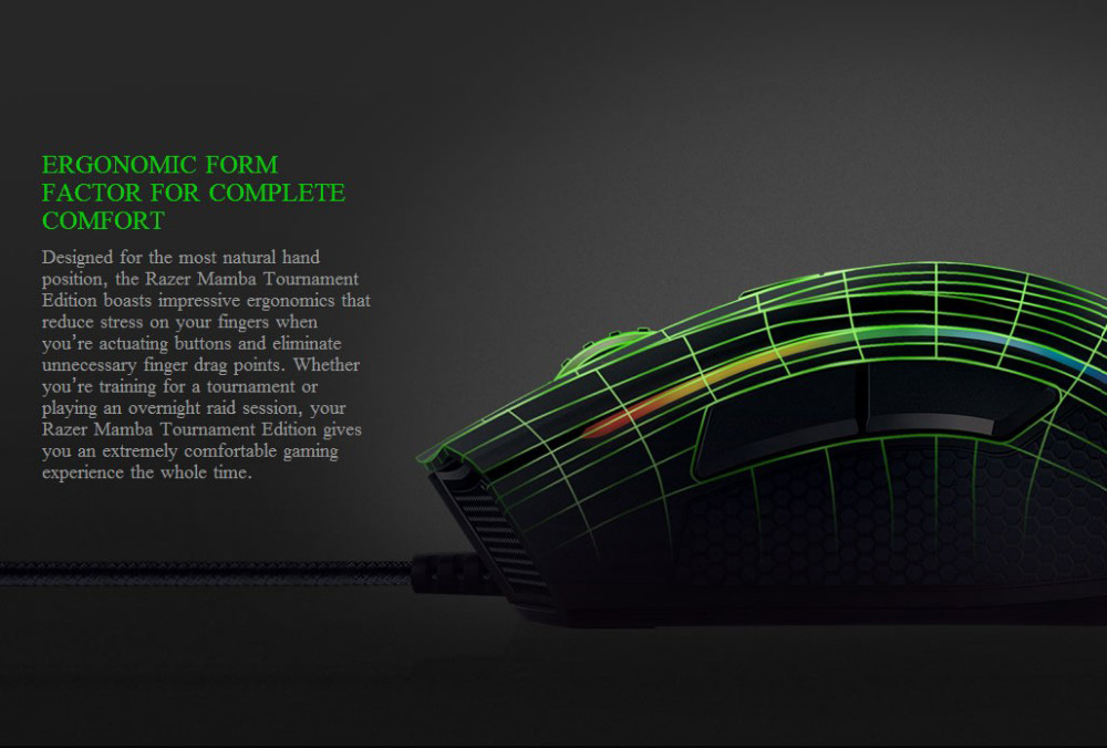 [HK Stock] Razer Mamba Ergonomic Laser Wired Gaming Mouse Tournament Edition Multi-colors 16000 DPI - Black
