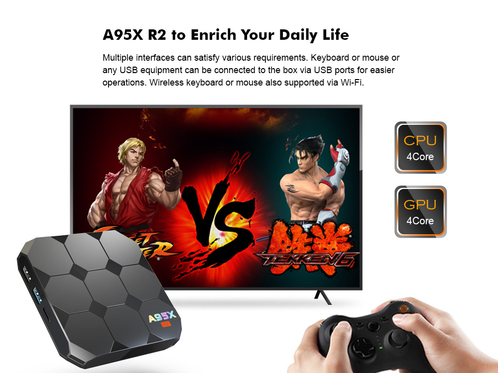 A95X R2 Android 7.1 KODI 17.3 2GB/16GB Amlogic S905W 4K TV BOX with IR Receiver WIFI LAN HDMI