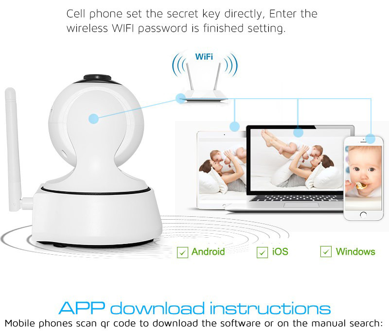 VESKYS C100 720P WiFi IP Camera 1.0MP CMOS Night Vision Motion Support 64GB TF Card Security Camera -White