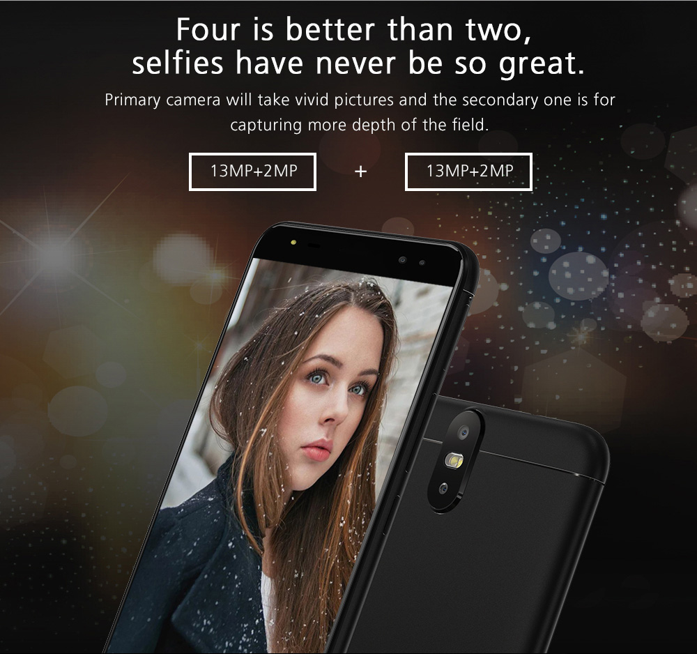 UHANS Max 2 6.44 Inch Smartphone Four Cameras 4GB 64GB FHD Screen MT6750T Octa Core Android 7.0 Touch ID 4300mAh - Black