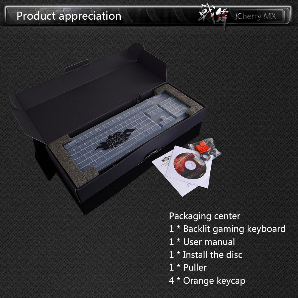 Ajazz Wired Mechanical Keyboard Cherry Blue Switch 104 Keys Anti-ghosting 5-key Programmable With Backlit - Black