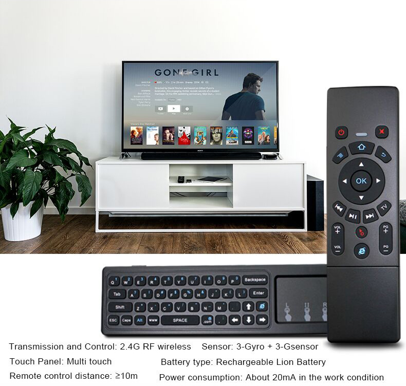 T6 2.4G 6-Axis Gyro Smart Remote Air Mouse Touchpad QWERTY Keyboard 3 in 1 for Windows/Mac OS/Android/TV Box - Black