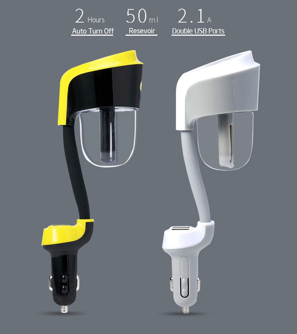 Remax RT-C01 Car Charger Fragrance Humidifier Set with 5V 2.1A Dual USB Charging Ports - Black + Yellow