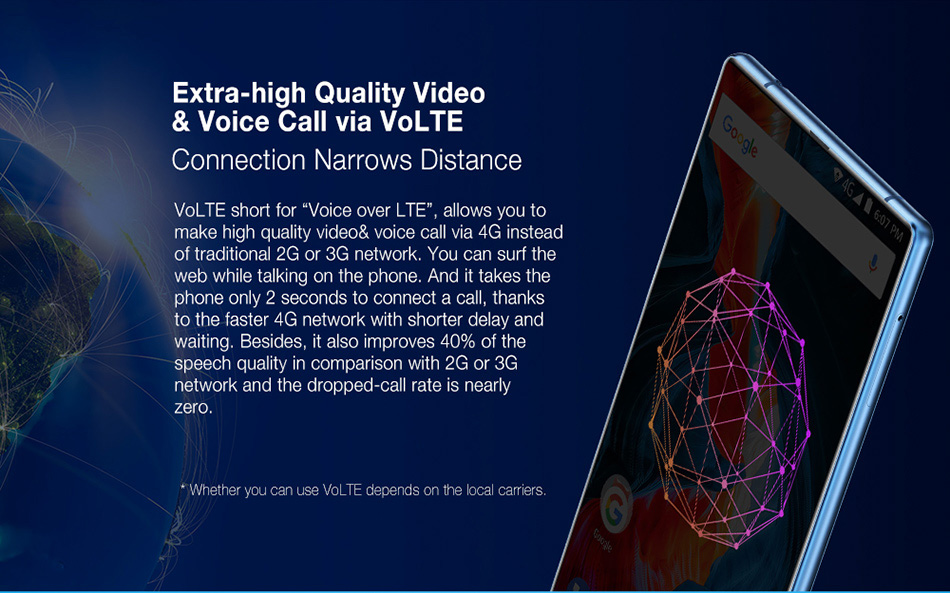 [HK Stock]Ulefone MIX 5.5 Inch Smartphone 4GB 64GB Dual Rear camera MT6750T Octa Core Android 7.0 Touch ID - Blue