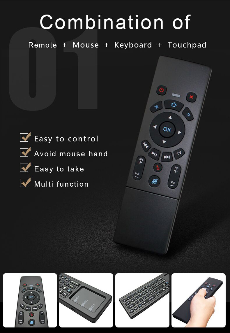 T6 2.4G 6-Axis Gyro Smart Remote Air Mouse Touchpad QWERTY Keyboard 3 in 1 for Windows/Mac OS/Android/TV Box - Black