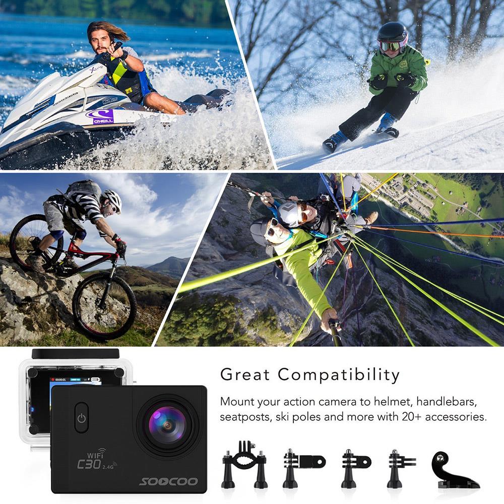 SOOCOO C30R NTK96660 Sony IMX078 2.0 Inch Display Action Camera 4K WiFi 170 Degree Wide Angle With Remote Control-Black