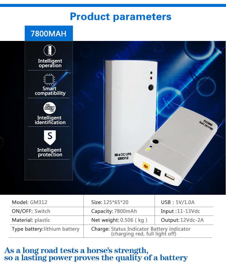 SKE GM312 Mini DC UPS 12V/2A and 5V/1A output 7800mAh Power Bank