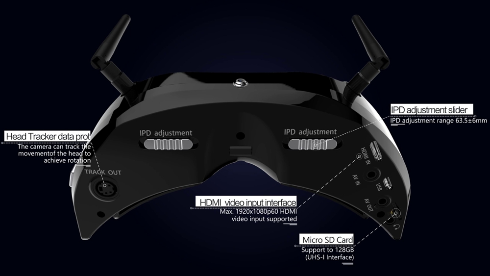 Skyzone SKY03 3D 800X600 5.8G 48CH FPV Goggles with Head Tracking Standard Dual Antennas Fan Support HDMI DVR
