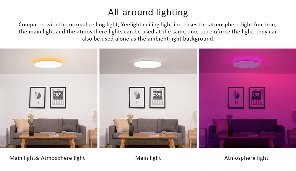 Xiaomi Yeelight Moonlight Smart Led Ceiling Light Bluetooth App Wireless Remote Control Ip50 Dustproof Multiple Scene Modes White Version 450x78mm