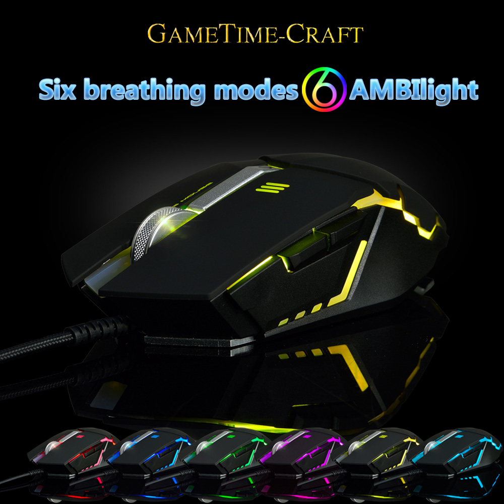 Ajazz GTC A5050 Wired Gaming Mouse Colorful Backlights 7 Keys Adjustable 2400 DPI Programmable Mouse - Black