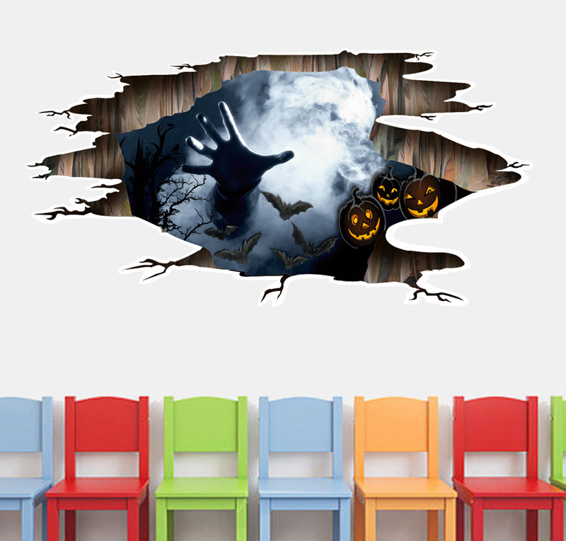 5PCS Halloween Pumpkin 3D Wall Floor Sticker Waterproof Removeable Stick Art Mural Claw Sticker Home Decor