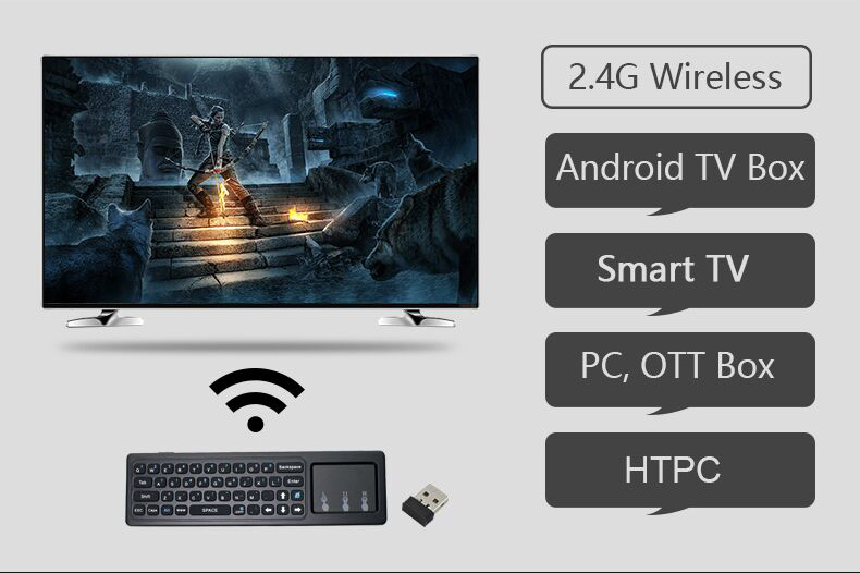 T6 2.4G 6-Axis Gyro Smart Remote Air Mouse Touchpad QWERTY Keyboard 3 in 1 for Windows/Mac OS/Android/TV Box - Black