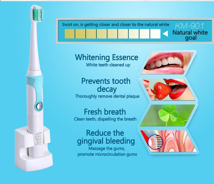 Kemei KM-907 Ultrasonic Electric Toothbrush Rechargeable IPX7 Waterproof -Blue