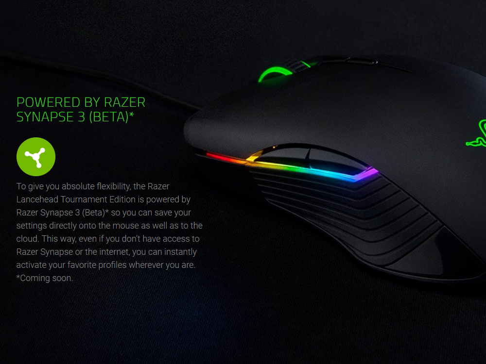 [HK Stock] Razer Lancehead Tournament Edition Wired Gaming Mouse 16000 DPI 9 Buttons Ambidextrous - Black