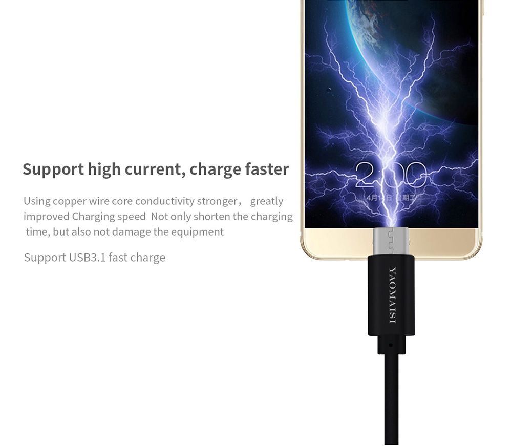 Yaomaisi USB Type-C to Type-C 1m Data Charging Cable for Android Tablet PCs Smartphones - Black