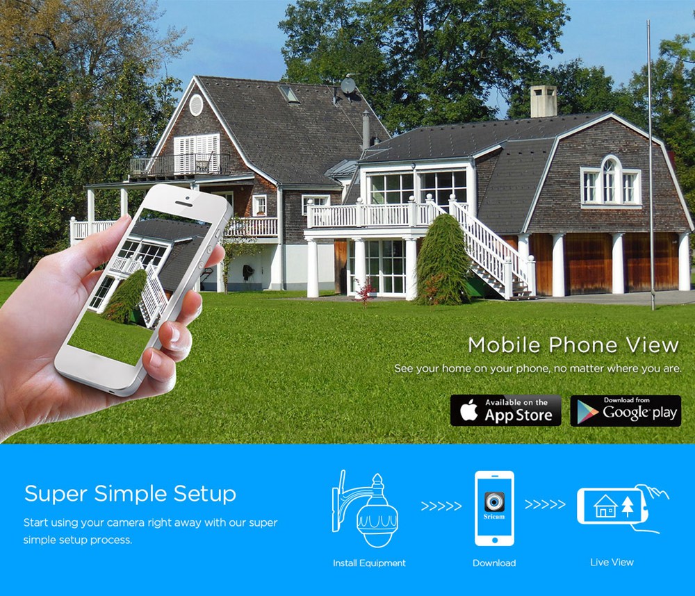 SRICAM SP015 720P WiFi IP Camera H.264 Onvif IP66 Waterproof Motion Detection IR-CUT P2P CMOS Sensor Security camera -White