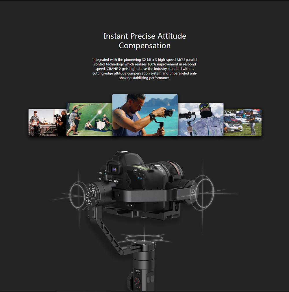 ZHIYUN Crane 2 3-Axis Brushless Handheld Stabilizer with Real-time Follow Focus - Black