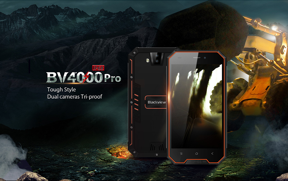 [HK Stock]Blackview BV4000 Pro 4.7 Inch Smartphone IP68 waterproof Corning Gorilla Glass Screen 2GB 16GB Dual 8.0MP Rear Cam MT6580A Quad Core Android 7.0 - Black