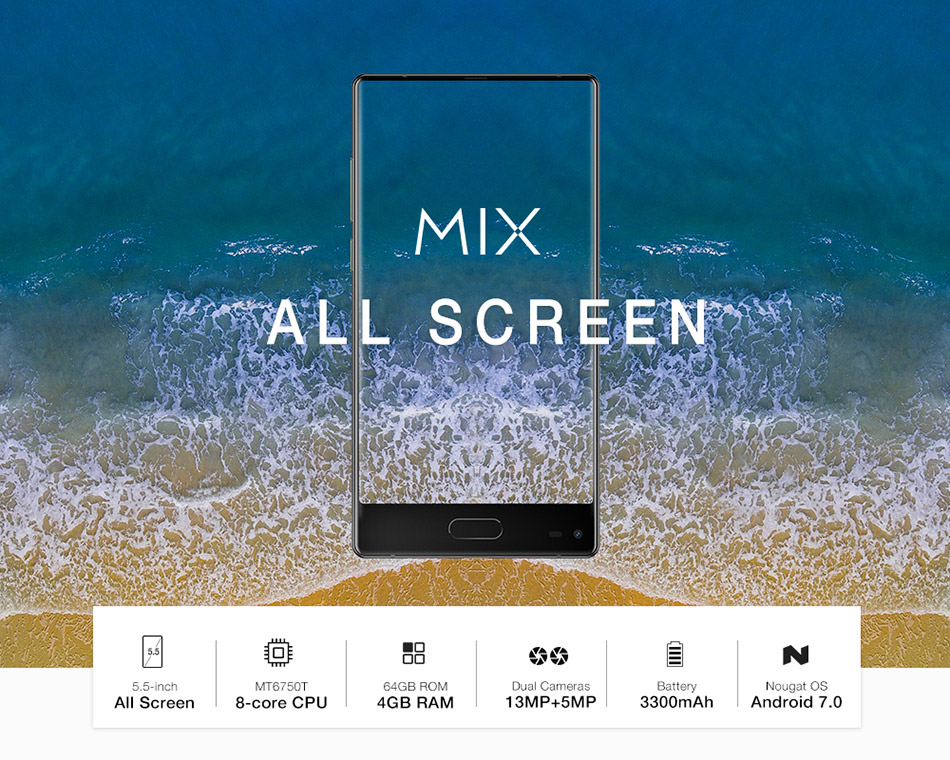 [HK Stock]Ulefone MIX 5.5 Inch Smartphone 4GB 64GB Dual Rear camera MT6750T Octa Core Android 7.0 Touch ID - Black