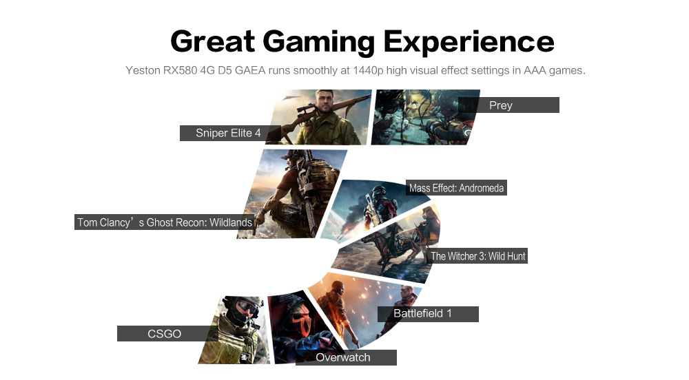 Yeston RX580 GPU Graphics Card 4GB 256bit DDR5 Triple Fans 7000MHz Two fans Support DVI HDMI - Black