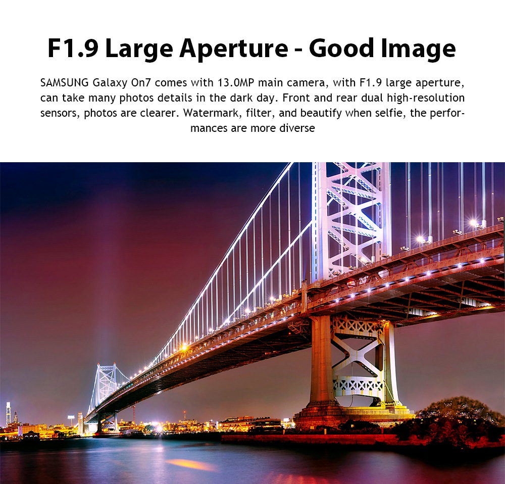 [HK Stock]SAMSUNG Galaxy On7 G6100 5.5 Inch 4G LTE Smartphone Snapdragon 625 Octa Core 3GB RAM 32GB ROM 13.0MP + 8.0MP Cam Touch ID - Gold