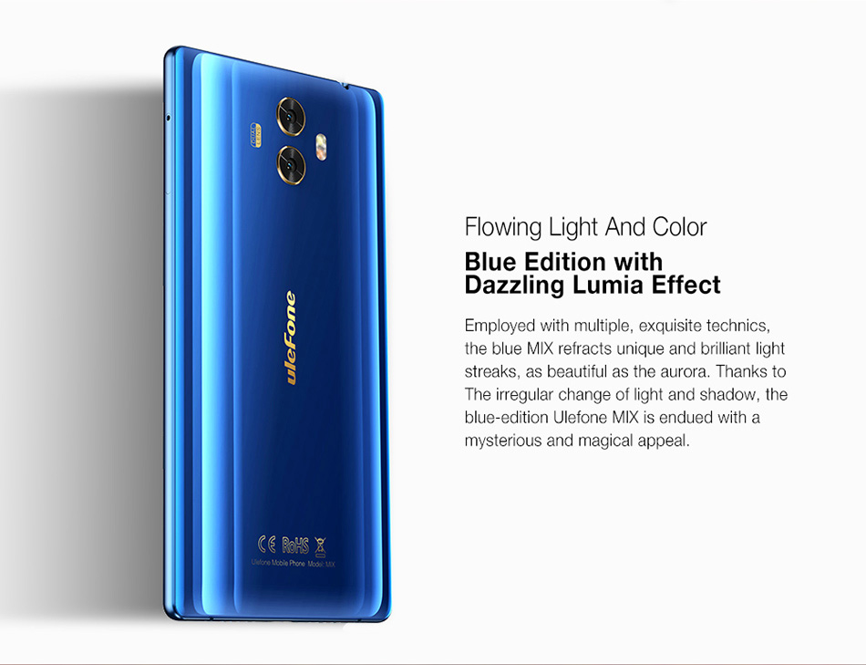 [HK Stock]Ulefone MIX 5.5 Inch Smartphone 4GB 64GB Dual Rear camera MT6750T Octa Core Android 7.0 Touch ID - Blue