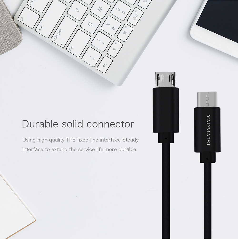 Yaomaisi USB Type-C to Micro USB 1m Data Charging Cable for Tablet PC Smartphones - Black