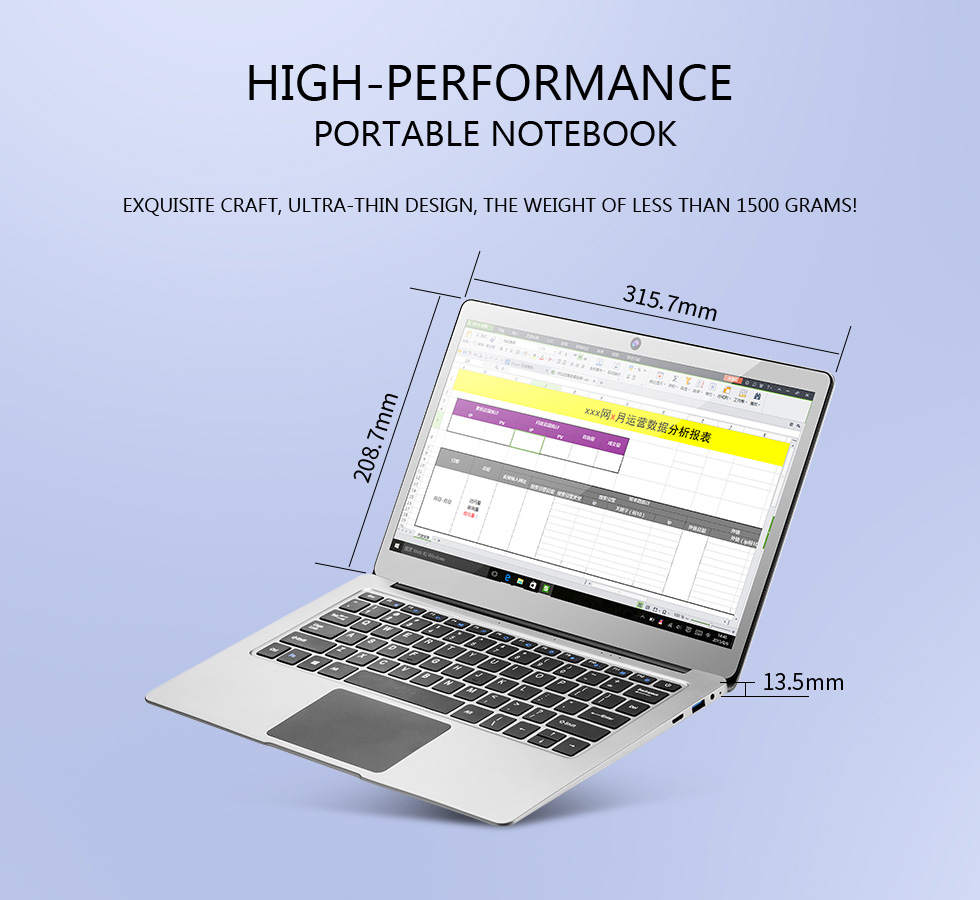PIPO W13 Notebook 13.3 inch Windows 10 4GB RAM 64GB ROM Intel Celeron N3450 Quad Core IPS 1920*1080 - Silver