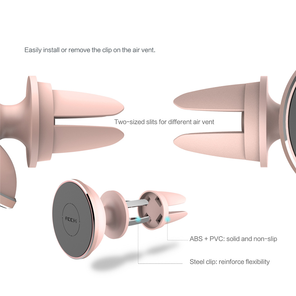 Rock Car Magnetic Phone Stand 360 Degree Rotatable Vehicle Vent Mounted Phone Bracket Holder - Gray