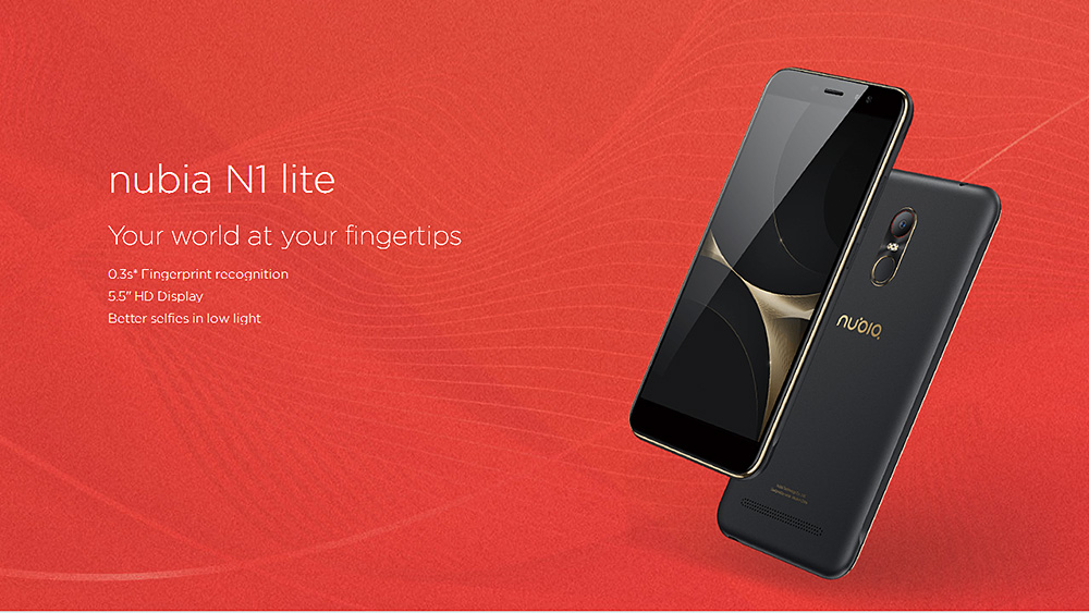 [HK Stock][US Version]ZTE Nubia N1 Lite NX597J 5.5 Inch 4G LTE Smartphone HD  Screen MTK6737 Quad Core 2GB RAM 16GB ROM 3000mAh Touch ID - Black Gold