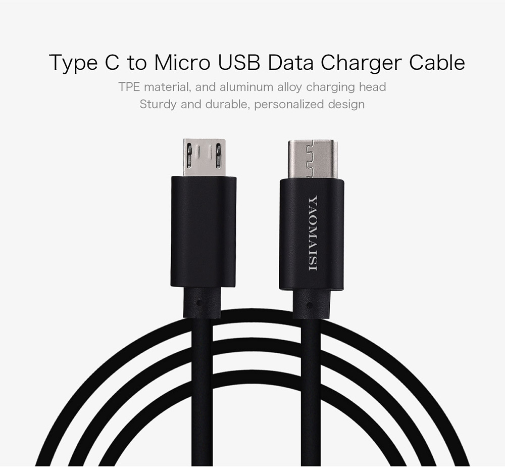 Yaomaisi USB Type-C to Micro USB 1m Data Charging Cable for Tablet PC Smartphones - Black