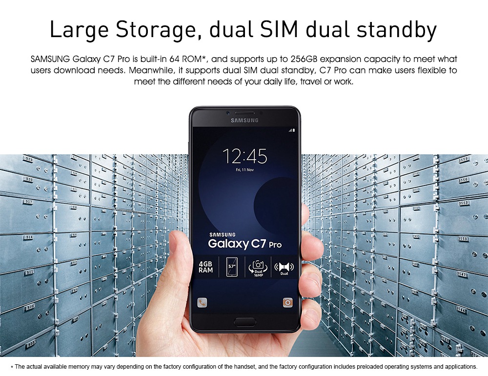 [HK Stock]SAMSUNG Galaxy C7 Pro C7010 5.7 Inch 4G LTE Smartphone 16.0MP+16.MP Cam 4GB RAM 64GB ROM Snapdragon 626 Octa Core Touch ID - Gold