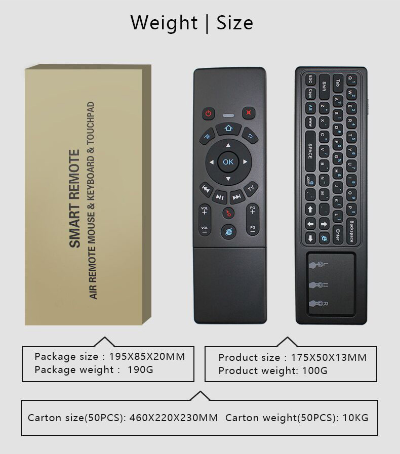 T6 2.4G 6-Axis Gyro Smart Remote Air Mouse Touchpad QWERTY Keyboard 3 in 1 for Windows/Mac OS/Android/TV Box - Black
