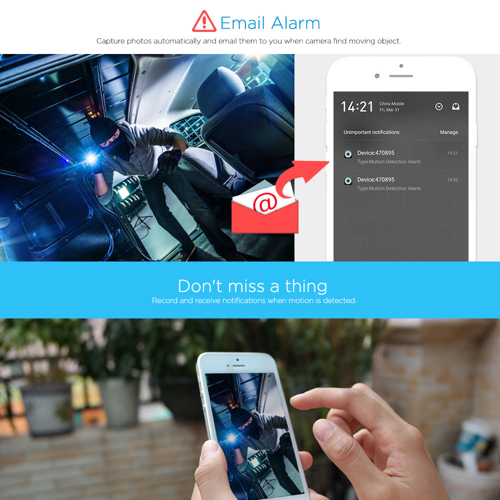 Sricam SP019 WiFi 1080P IP Camera H.264 2.0MP Motion Detection P2P TF Card Security Camera -White