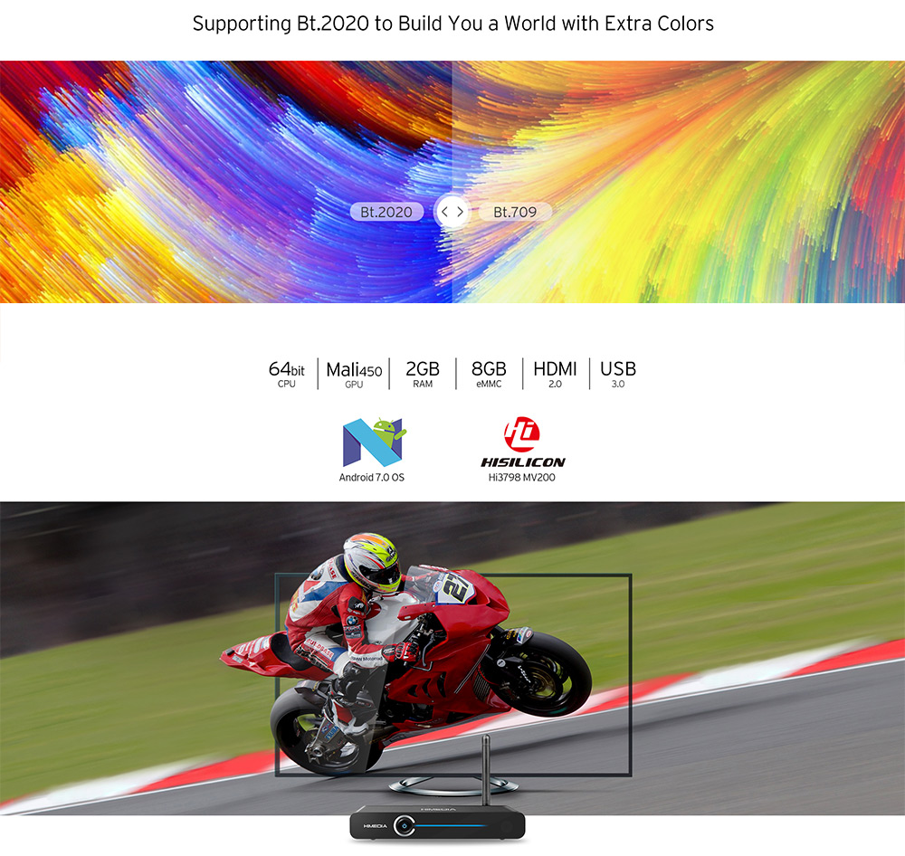 HIMEDIA Q30 Hi3798MV200 Blu-ray Navigation ISO Dolby DTS Meida Player Android Nougat 7.0 KODI 17.1 4K 10Bit 2GB/8GB WIFI LAN OTA H.265 HDMI
