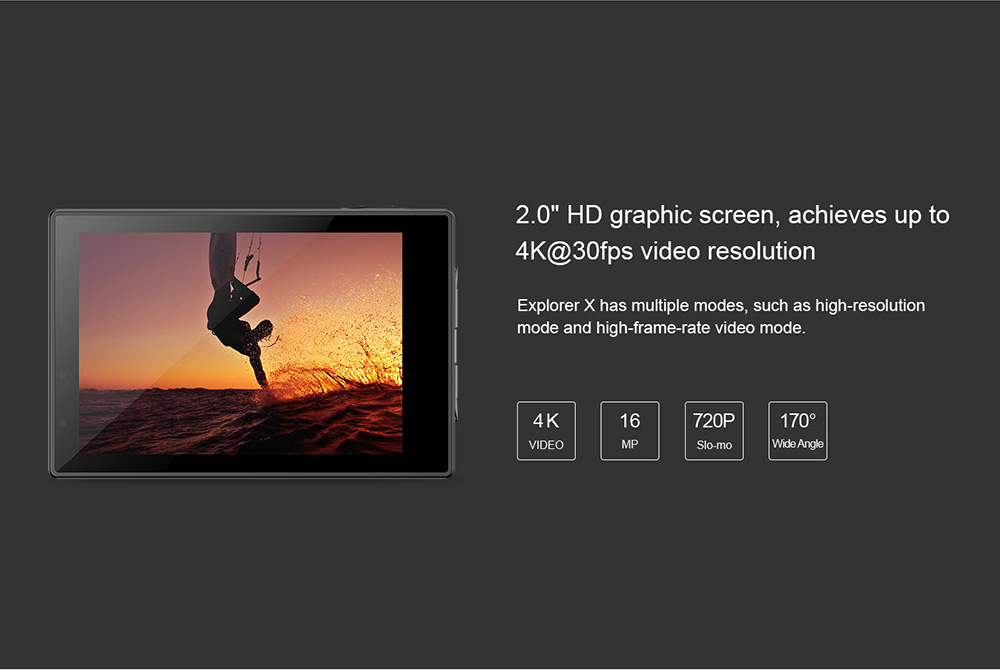 [HK Stock] Elephone REXSO Explorer X Allwinner V3 2.0 Inch Display Action Camera 4K 30FPS WiFi 170 Degree Wide Angle Diving Camera - Champagne Gold