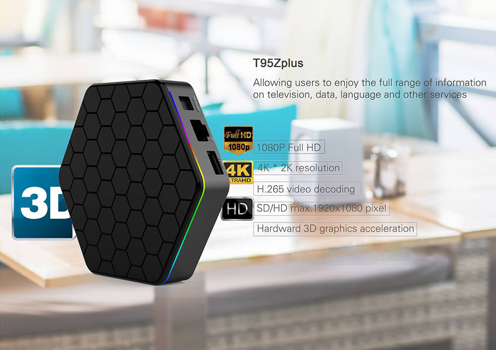 T95Z Plus DDR4 3GB eMMC 32GB KODI 17.1 4K TV BOX Android 7.1 Amlogic S912 2.4G/5G WIFI Gigabit LAN Bluetooth HDMI