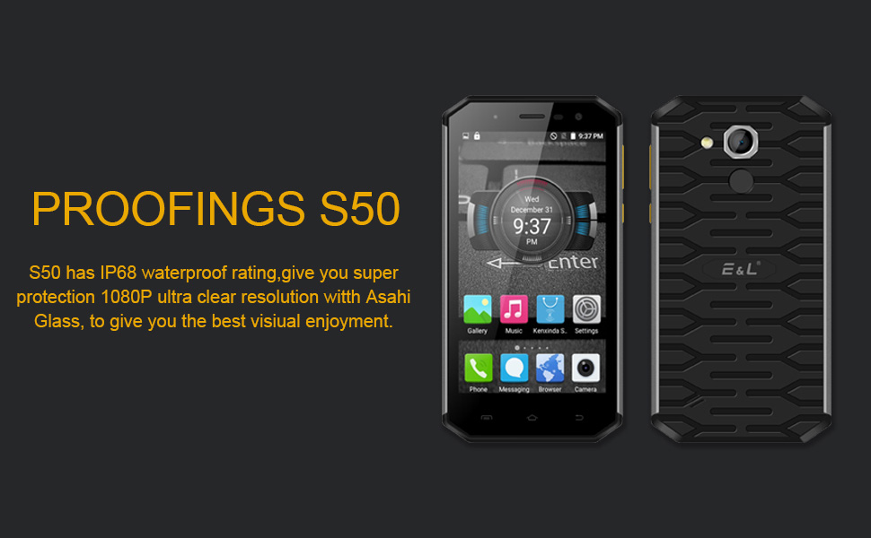 [HK Stock]E&L S50 5.0 Inch Smartphone IP68 Waterproof HD Screen 3GB 32GB 13.0MP Cam MT6753 Octa Core Android 7.0 Touch ID OTG - Black