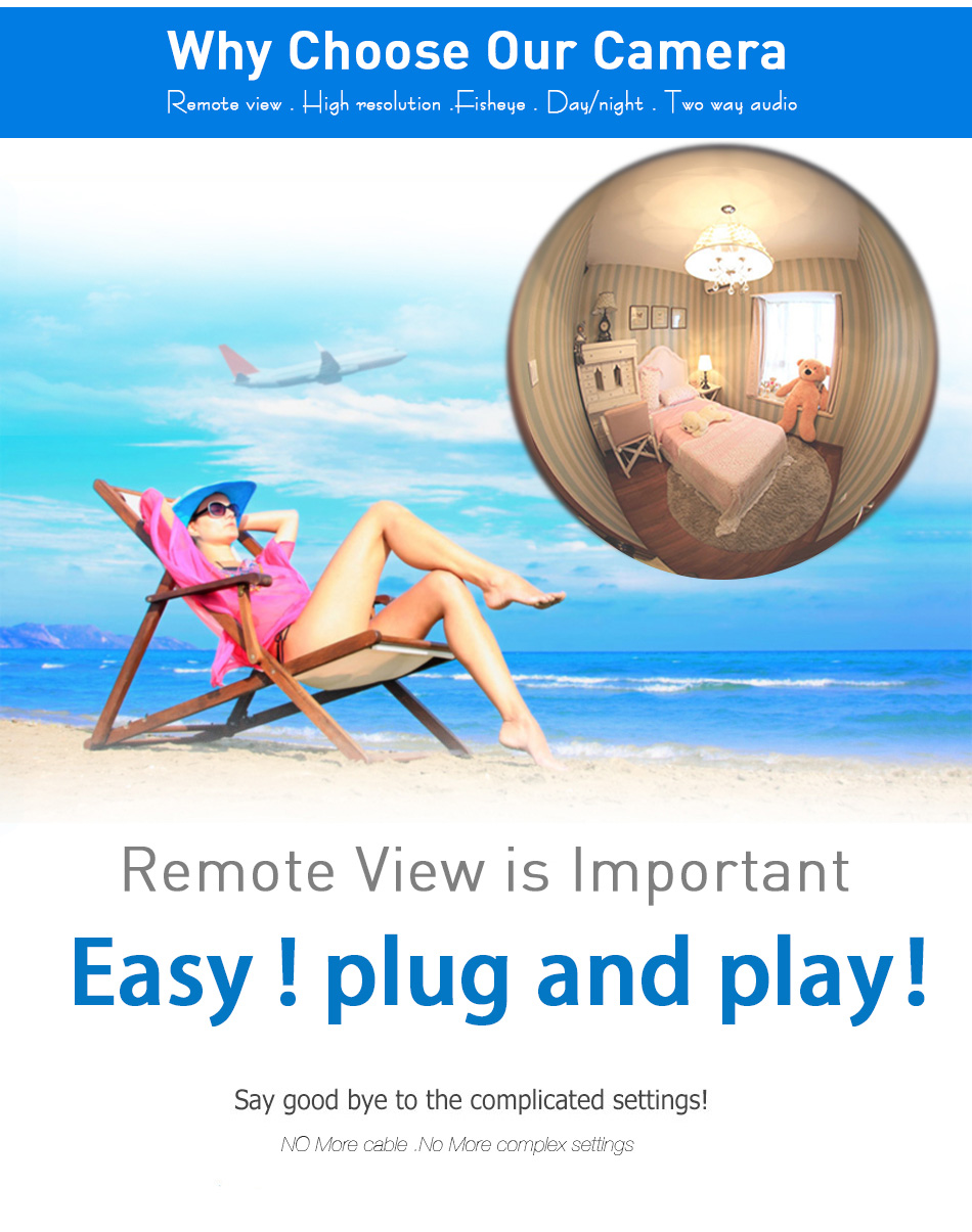 VESKYS Q1 960P WiFi IP Camera 1.3MP Dome 360 Degree Panaroma Fish-eye Lens Night Vision Baby Monitor APP Security Camera -White