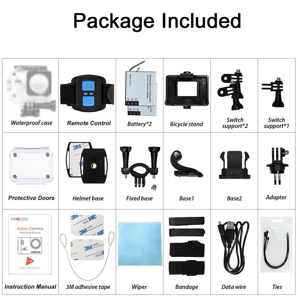 SOOCOO C30R NTK96660 Sony IMX078 2.0 Inch Display Action Camera 4K WiFi 170 Degree Wide Angle With Remote Control-Black