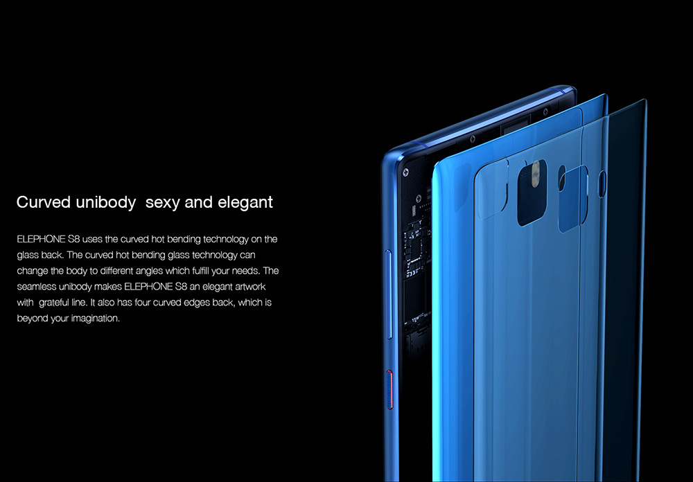 [HK Store]Elephone S8 6.0 Inch 4G LTE Smartphone 2K Full Screen Display Helio X25 Deca Core 4GB 64GB 21.0MP Cam Android 7.1 Touch ID 4000mAh  Qiuck Charge 3D Curved Glass Body - Black