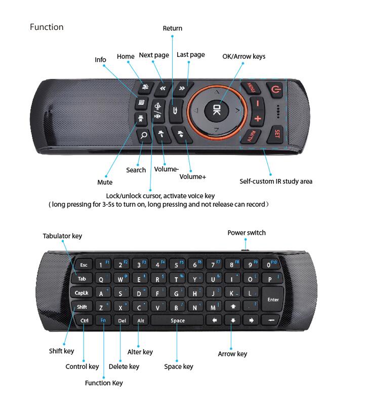 X6 6-Axis Gyro 2.4G Air Mouse Wireless QWERTY Keyboard with IR Learning for Android/Windows/Mac OS/Linux Systems - Black