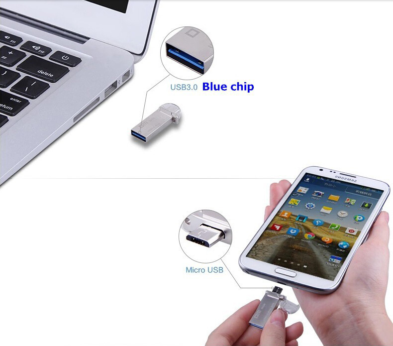 DM PD009 OTG USB 3.0 Micro USB 64GB USB Flash Drive - Silver