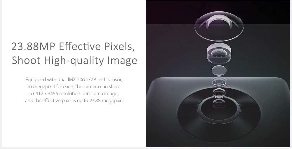 [Spain Stock] Xiaomi 360 Panorama Camera Ambarella A12 Sony IMX206 1/2.3 CMOS Sensor 23.88MP 3.5K Video 6-axis EIS IP67 - Black