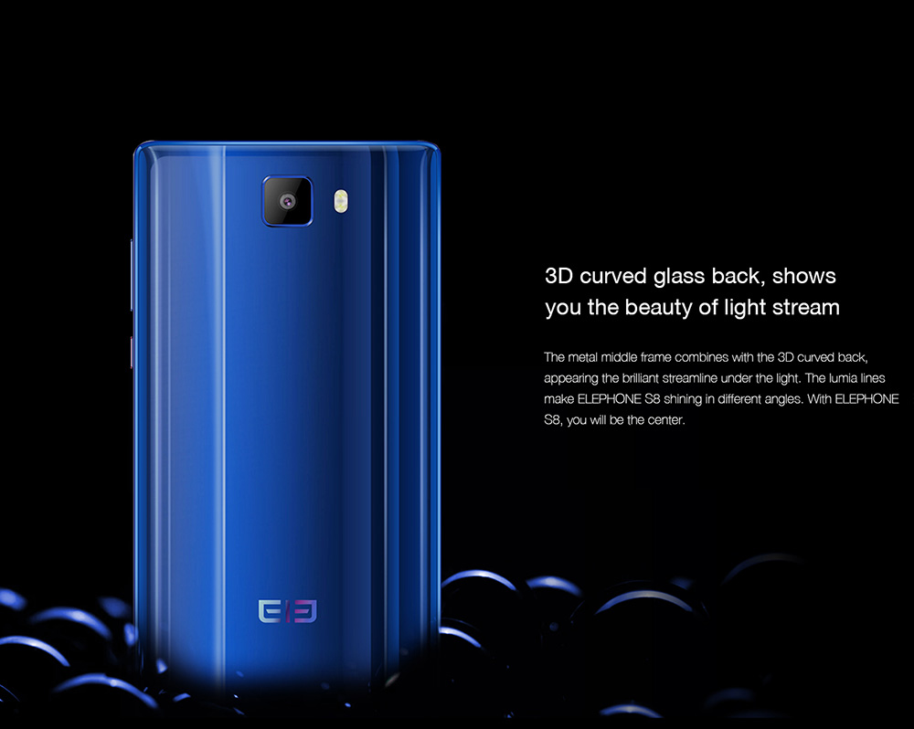 [HK Store]Elephone S8 6.0 Inch 4G LTE Smartphone 2K Full Screen Display Helio X25 Deca Core 4GB 64GB 21.0MP Cam Android 7.1 Touch ID 4000mAh  Qiuck Charge 3D Curved Glass Body - Black