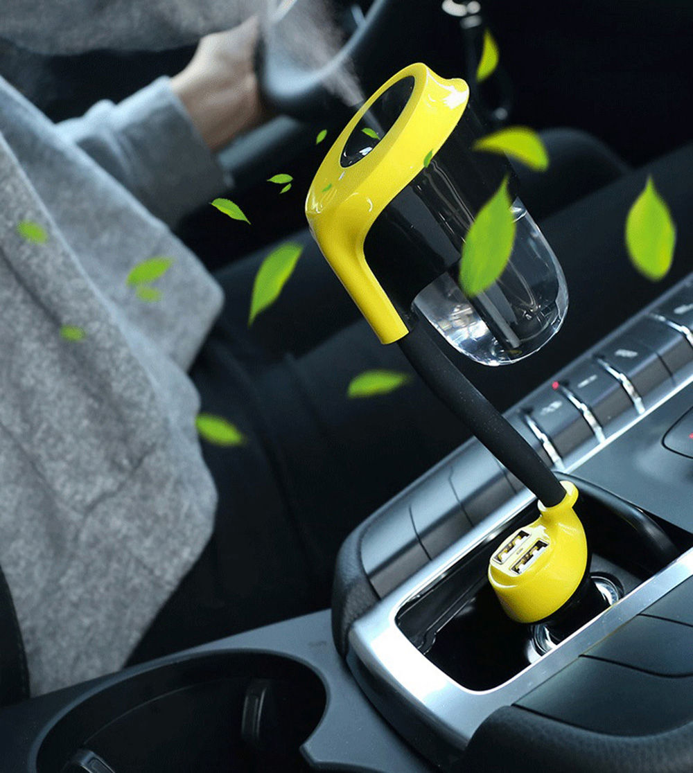 Remax RT-C01 Car Charger Fragrance Humidifier Set with 5V 2.1A Dual USB Charging Ports - Black + Yellow