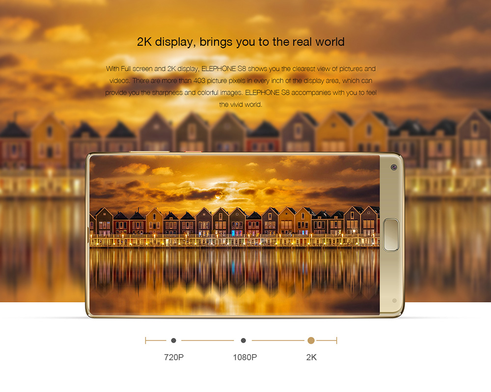 [HK Store]Elephone S8 6.0 Inch 4G LTE Smartphone 2K Full Screen Display Helio X25 Deca Core 4GB 64GB 21.0MP Cam Android 7.1 Touch ID 4000mAh  Qiuck Charge 3D Curved Glass Body - Blue