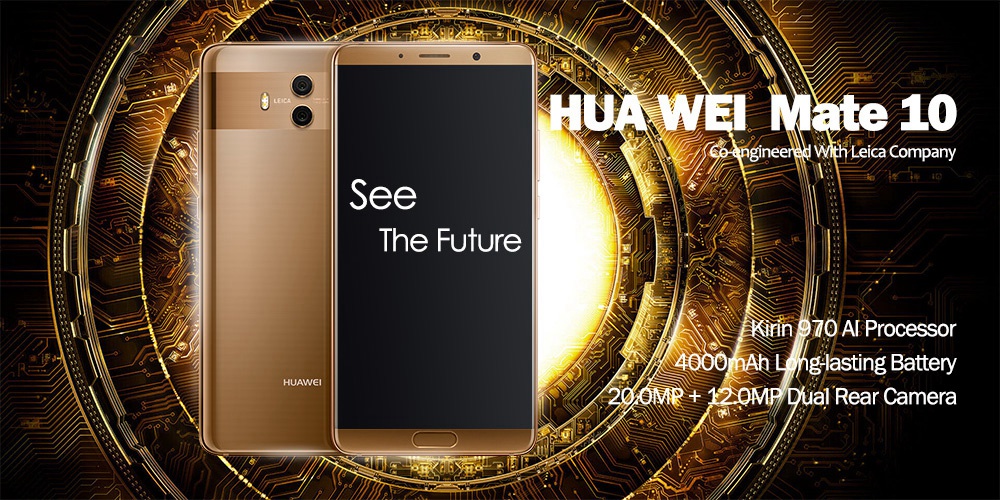 HUAWEI Mate 10 5.9 Inch Smartphone 2K Screen Android 8.0 4GB 64GB Kirin 970 20.0MP + 12.0MP Dual Rear Cam 4000mAh Four-sided Curved Glass Body  - Black