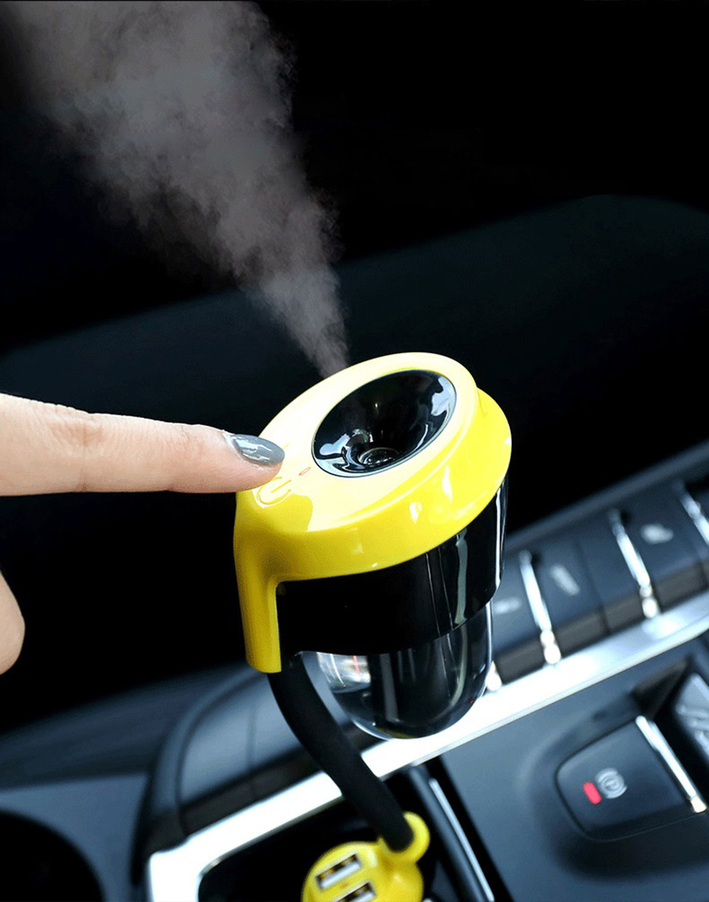 Remax RT-C01 Car Charger Fragrance Humidifier Set with 5V 2.1A Dual USB Charging Ports - Black + Yellow
